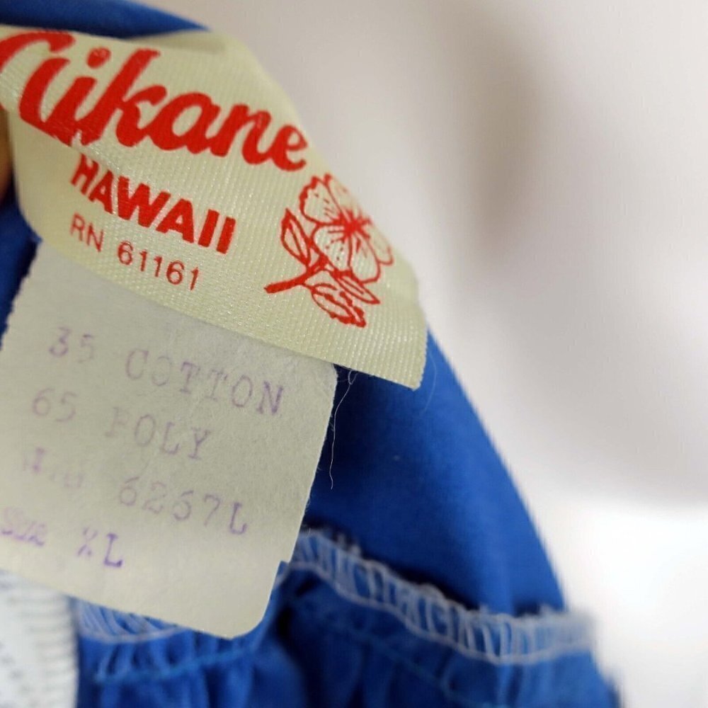 Aikane Hawaii Aloha Vintage Muumuu Lounge Trumpet Dress Blue Floral Women's XL - Picture 5 of 5